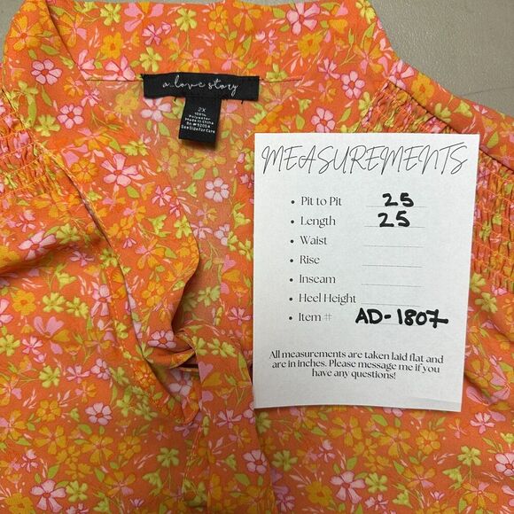 A Love Story Peasant Blouse Top Womens 2X Ditsy Floral Boho Retro Lightweight - Picture 2 of 9